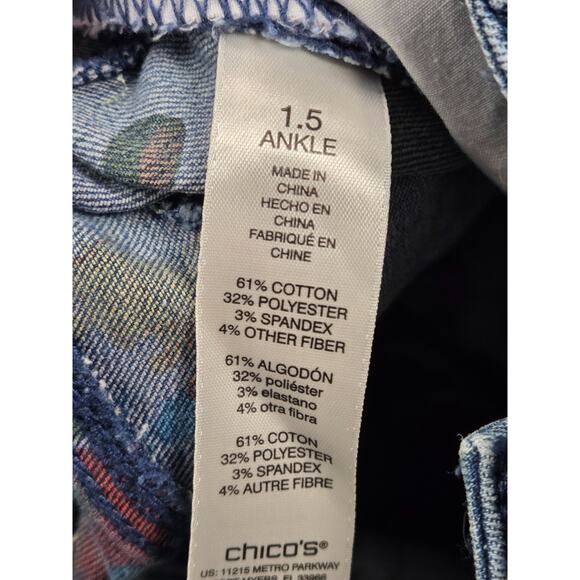 Chico's Perfect Stretch Girlfriend Floral Print Cuffed Slim Leg Jeans 1.5 - 10 - Picture 5 of 6